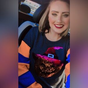 Halloween Pumpkin Sweater with Colorful Stripes